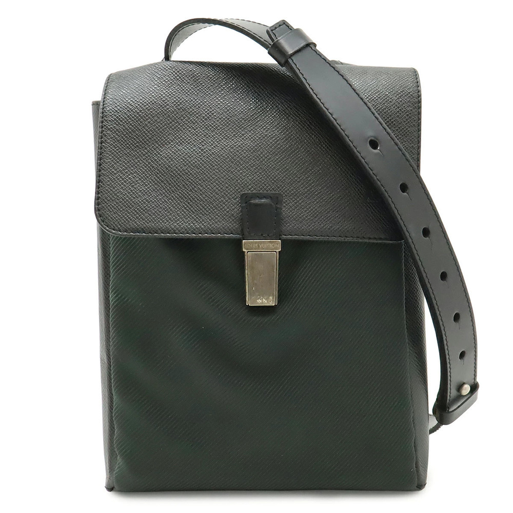 LOUIS VUITTON Taiga Saratove Crossbody Bag Canvas Leather Ardoise Black